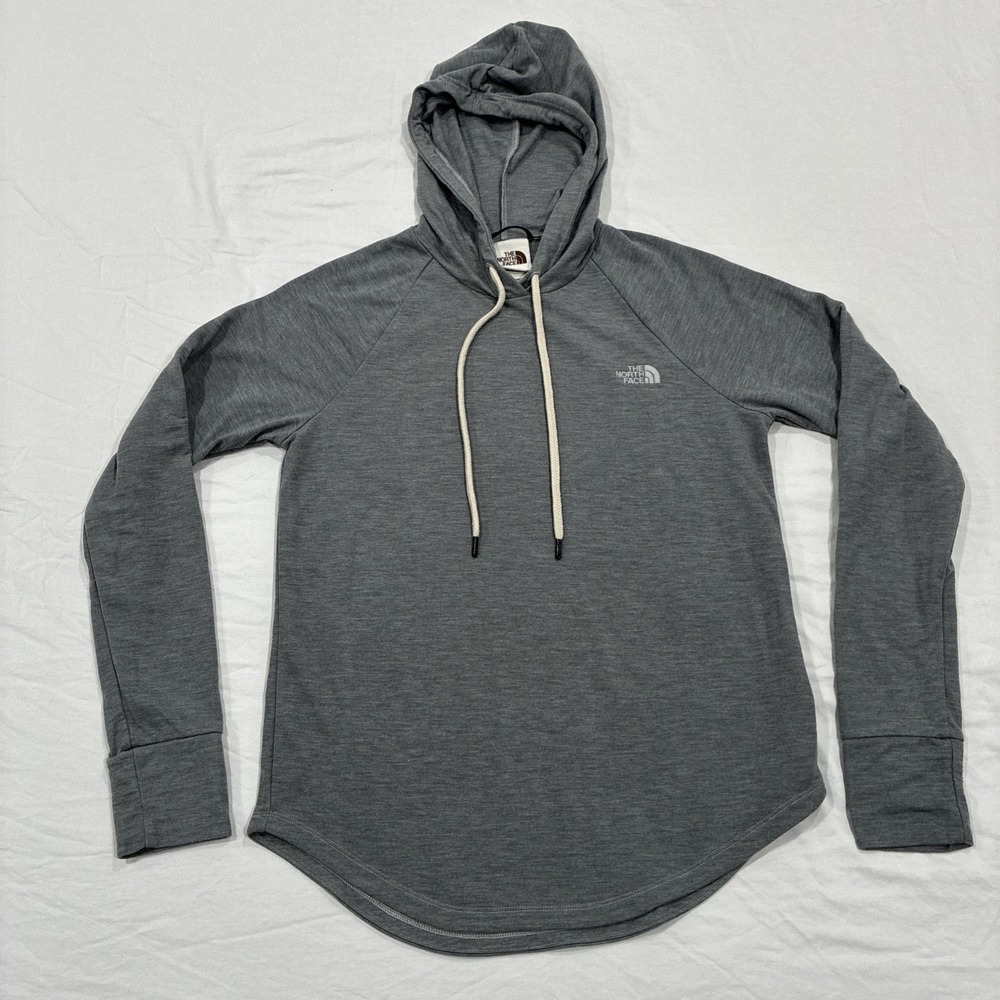 North Face Hoodie Women's Small Solid Grey Drawstring Lightweight Pullover